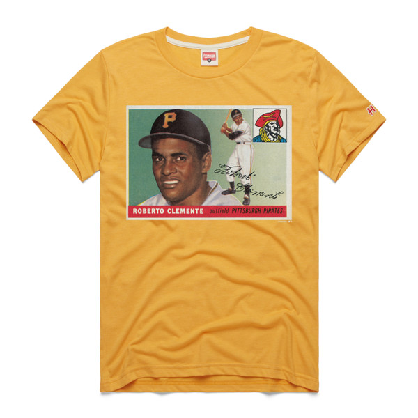 Men’s Homage 1955 Topps Baseball Roberto Clemente Gold T-Shirt