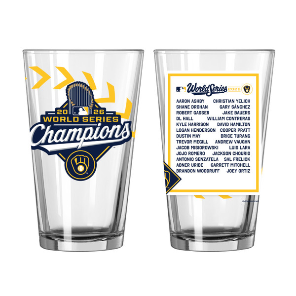 Milwaukee Brewers 2026 World Series Champions 16 Ounce Roster Pint Glass