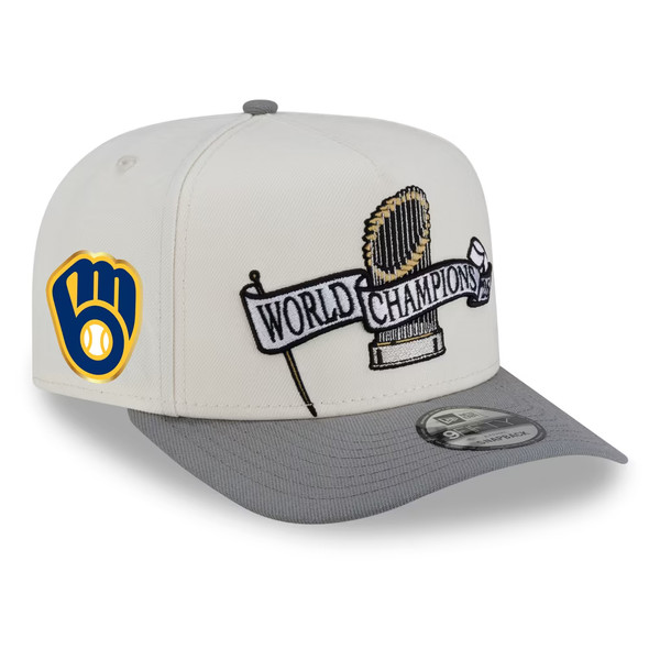 Men's New Era Milwaukee Brewers 2026 World Series Champions Locker Room Parade 9FIFTY Light Grey Snapback Hat