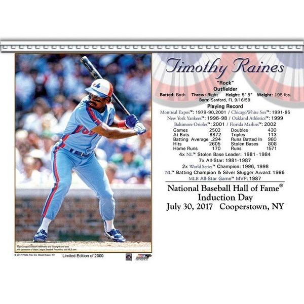 Tim Raines Montreal Expos 2017 Hall of Fame Induction 8x10 Photocard