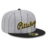 Men’s New Era Pittsburgh Pirates Grey Heather and Black Pinstriped 59FIFTY Fitted Cap
