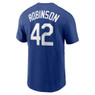Men’s Nike Jackie Robinson Brooklyn Dodgers Cooperstown Collection Name & Number Royal T-Shirt (2024)