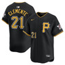 Men’s Nike Roberto Clemente Pittsburgh Pirates Cooperstown Collection Full Button Front Black Replica Jersey