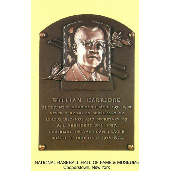 William Harridge Baseball Hall of Fame Plaque Postcard