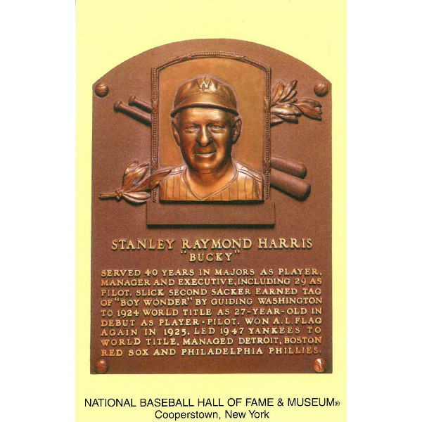 Bucky Harris Baseball Hall of Fame Plaque Postcard