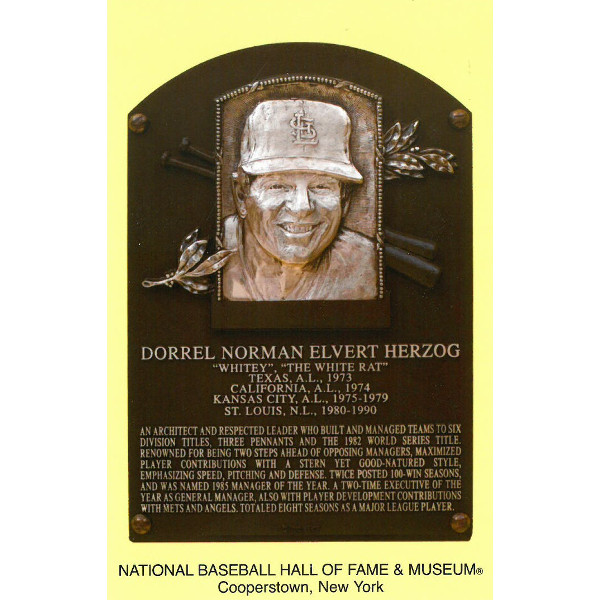 Whitey Herzog Baseball Hall of Fame Plaque Postcard