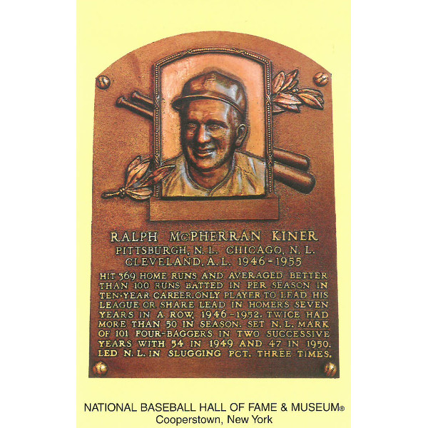 Ralph Kiner Baseball Hall of Fame Plaque Postcard Ralph Kiner Baseball Hall of Fame Plaque Postcard