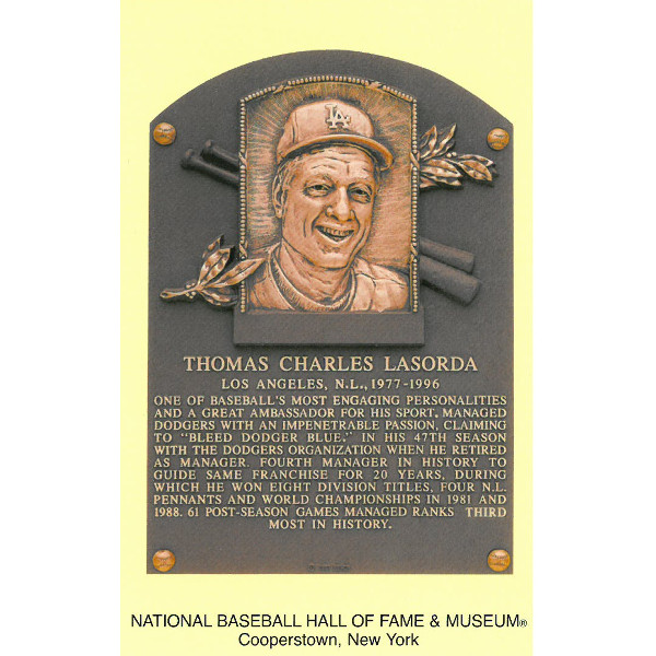 Tom Lasorda Baseball Hall of Fame Plaque Postcard