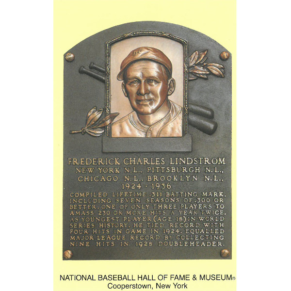 Fred Lindstrom Baseball Hall of Fame Plaque Postcard Fred Lindstrom Baseball Hall of Fame Plaque Postcard
