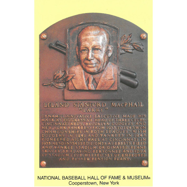 Larry MacPhail Baseball Hall of Fame Plaque Postcard