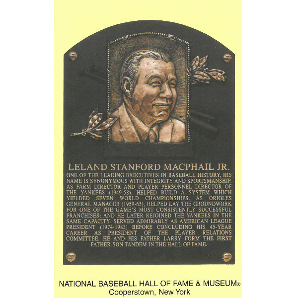 Lee MacPhail Baseball Hall of Fame Plaque Postcard