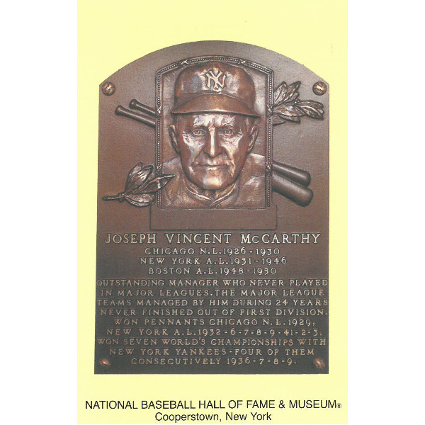 Joe McCarthy Baseball Hall of Fame Plaque Postcard