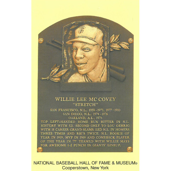 Willie McCovey Baseball Hall of Fame Plaque Postcard Willie McCovey Baseball Hall of Fame Plaque Postcard