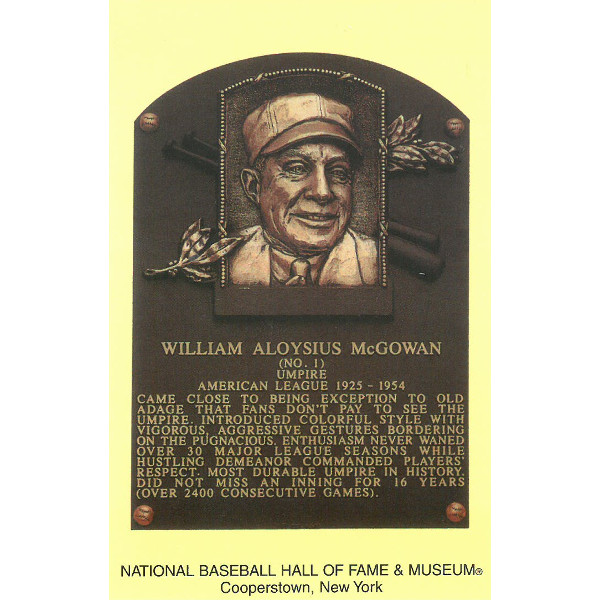Bill McGowan Baseball Hall of Fame Plaque Postcard