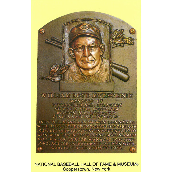 Bill McKechnie Baseball Hall of Fame Plaque Postcard