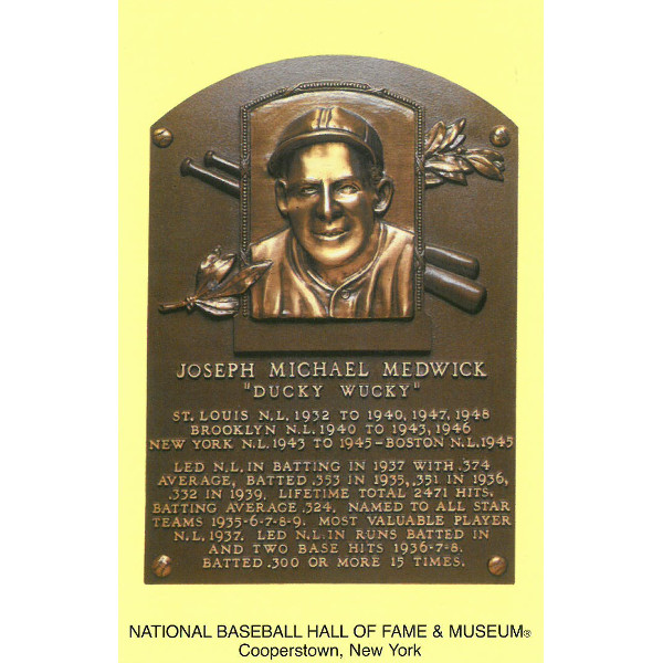 Joe Medwick Baseball Hall of Fame Plaque Postcard