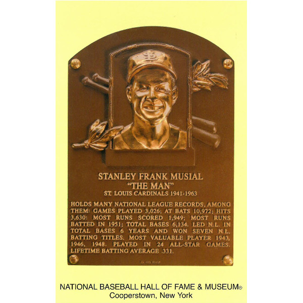 Stan Musial Baseball Hall of Fame Plaque Postcard