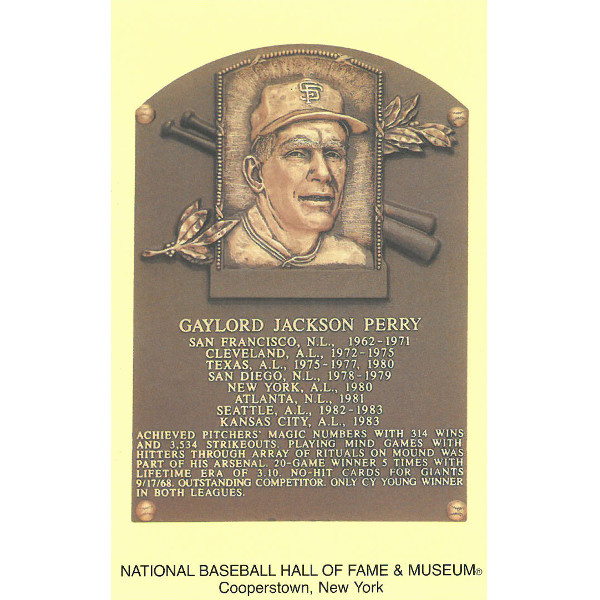 Gaylord Perry Baseball Hall of Fame Plaque Postcard