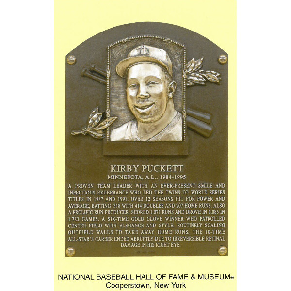 Kirby Puckett Baseball Hall of Fame Plaque Postcard Kirby Puckett Baseball Hall of Fame Plaque Postcard