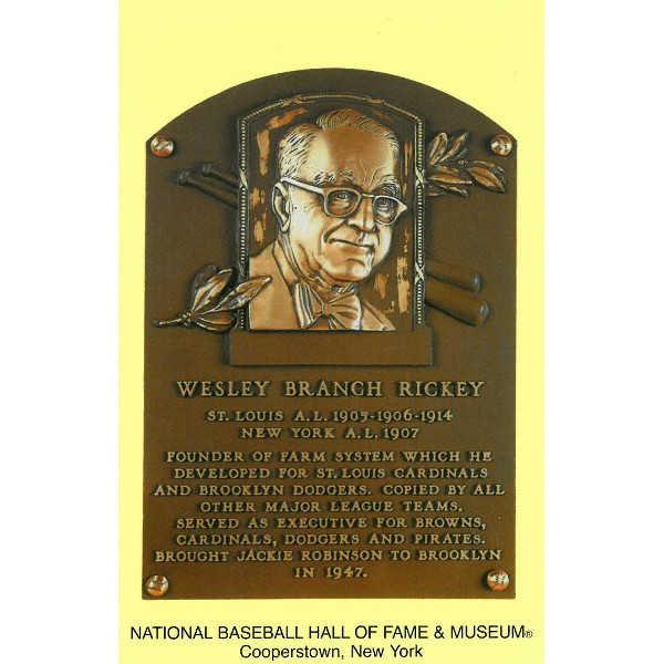 Branch Rickey Baseball Hall of Fame Plaque Postcard