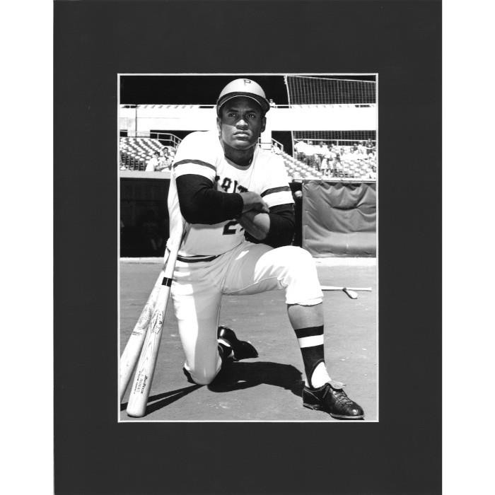 Matted 8x10 Photo- Roberto Clemente Kneeling