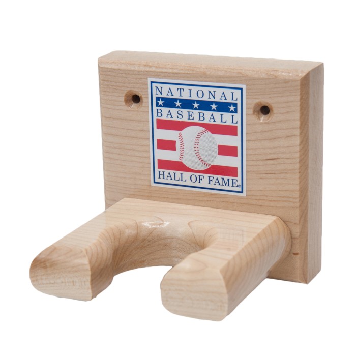 Baseball Hall of Fame Single Bat Natural Finish Display Rack with Color HOF Logo