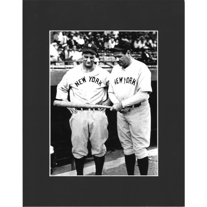 Matted 8x10 Photo- Babe Ruth & Lou Gehrig with Bat