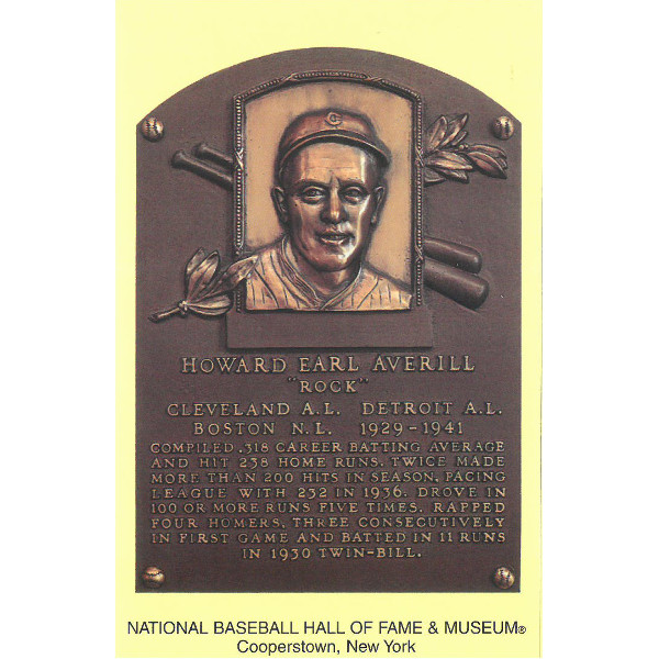 Earl Averill Baseball Hall of Fame Plaque Postcard