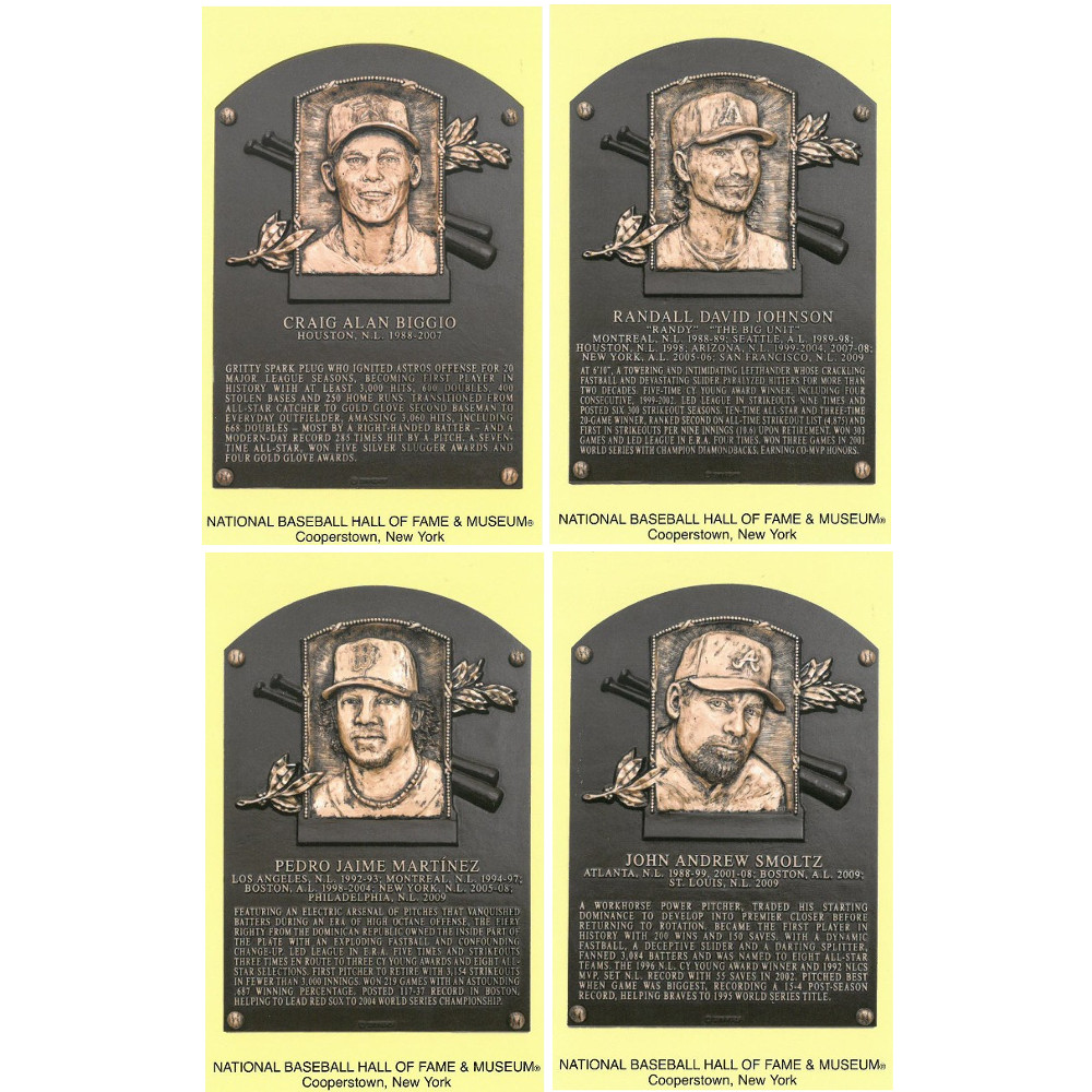 Class of 2015 Baseball Hall of Fame Plaque Postcard Set of 4 (Biggio, Johnson, Martinez, Smoltz)
