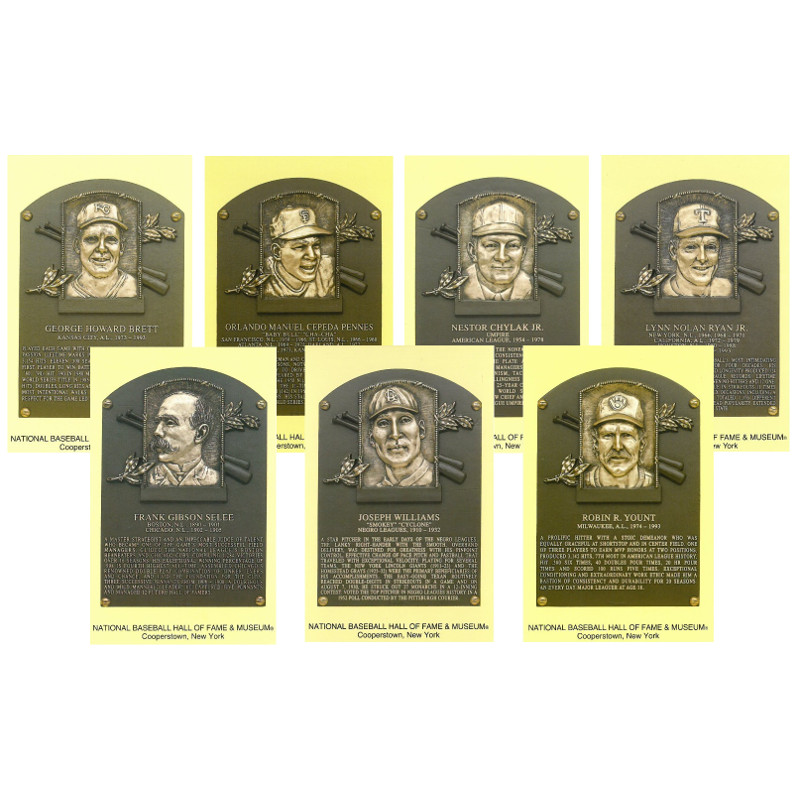 Class of 1999 Baseball Hall of Fame Plaque Postcard Set of 7 (Brett, Cepeda, Chylak, Ryan, Selee, Williams, Yount)