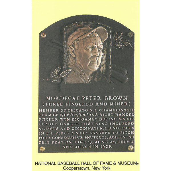Mordecai Brown Baseball Hall of Fame Plaque Postcard