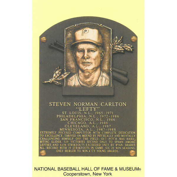 Steve Carlton Baseball Hall of Fame Plaque Postcard Steve Carlton Baseball Hall of Fame Plaque Postcard