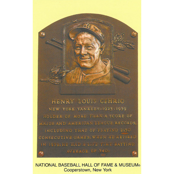 Lou Gehrig Baseball Hall of Fame Plaque Postcard