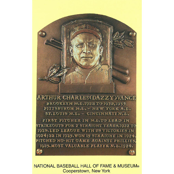 Dazzy Vance Baseball Hall of Fame Plaque Postcard Dazzy Vance Baseball Hall of Fame Plaque Postcard