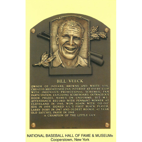 Bill Veeck Baseball Hall of Fame Plaque Postcard Bill Veeck Baseball Hall of Fame Plaque Postcard