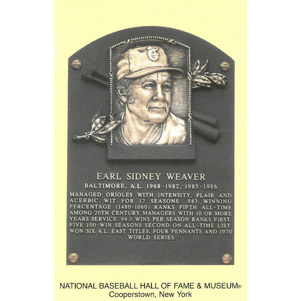 Earl Weaver Baseball Hall of Fame Plaque Postcard Earl Weaver Baseball Hall of Fame Plaque Postcard