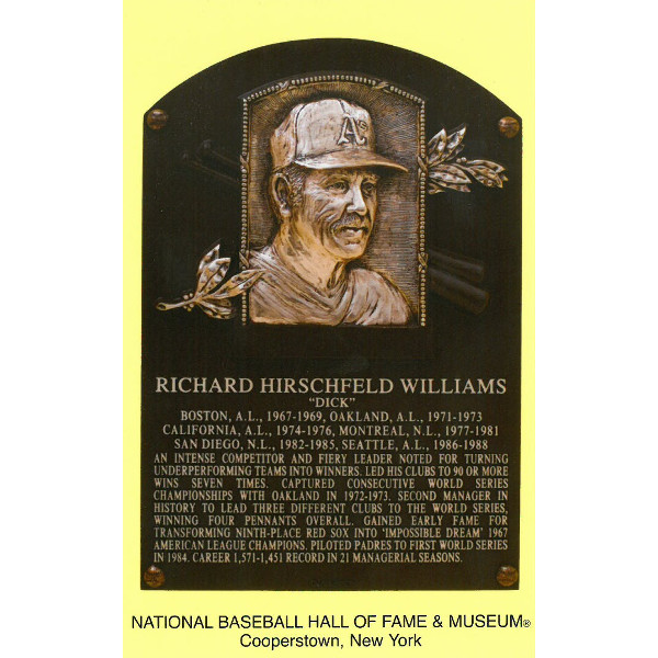 Dick Williams Baseball Hall of Fame Plaque Postcard Dick Williams Baseball Hall of Fame Plaque Postcard
