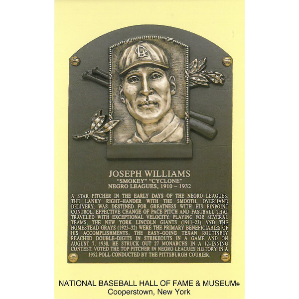Smokey Joe Williams Baseball Hall of Fame Plaque Postcard Smokey Joe Williams Baseball Hall of Fame Plaque Postcard