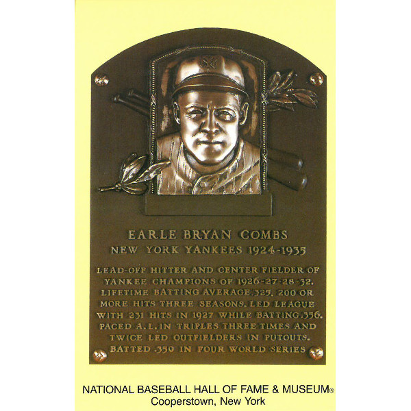 Earle Combs Baseball Hall of Fame Plaque Postcard