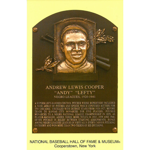 Andy Cooper Baseball Hall of Fame Plaque Postcard Andy Cooper Baseball Hall of Fame Plaque Postcard