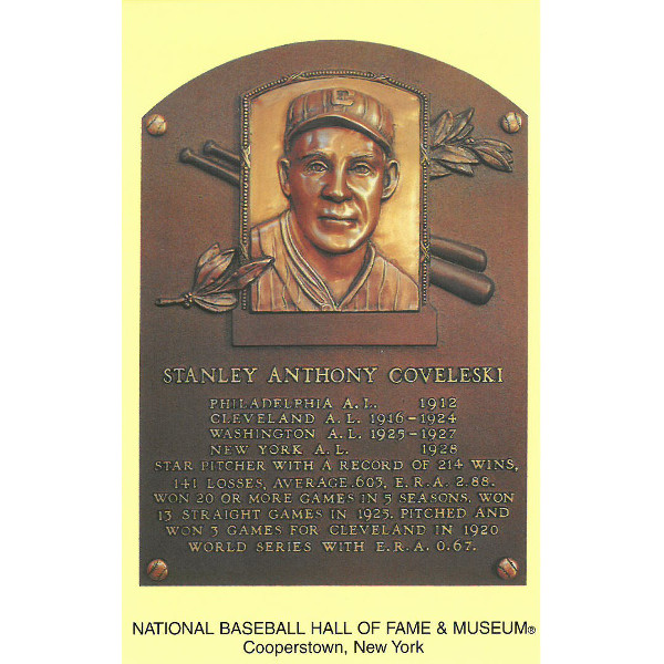 Stan Coveleski Baseball Hall of Fame Plaque Postcard