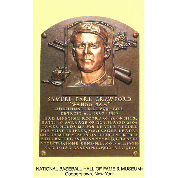 Sam Crawford Baseball Hall of Fame Plaque Postcard