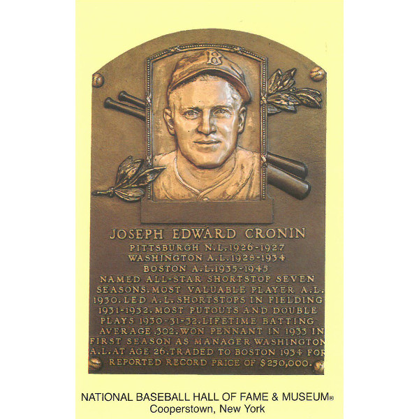 Joe Cronin Baseball Hall of Fame Plaque Postcard Joe Cronin Baseball Hall of Fame Plaque Postcard