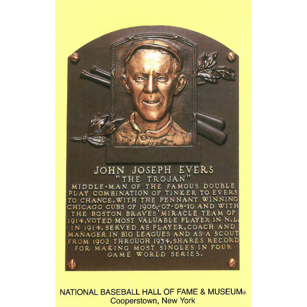 Johnny Evers Baseball Hall of Fame Plaque Postcard