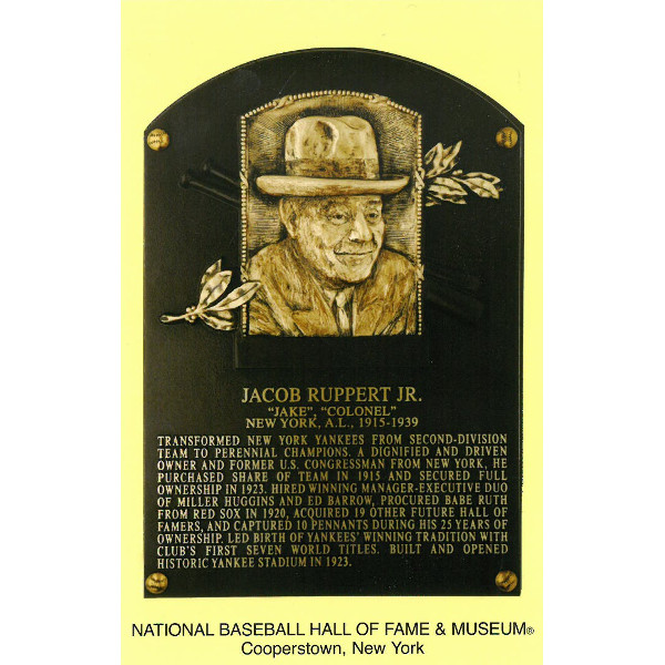 Jacob Ruppert Baseball Hall of Fame Plaque Postcard