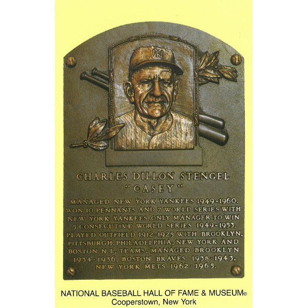 Casey Stengel Baseball Hall of Fame Plaque Postcard