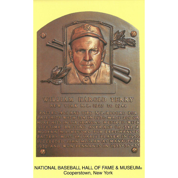 Bill Terry Baseball Hall of Fame Plaque Postcard