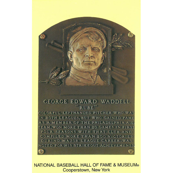 Rube Waddell Baseball Hall of Fame Plaque Postcard Rube Waddell Baseball Hall of Fame Plaque Postcard