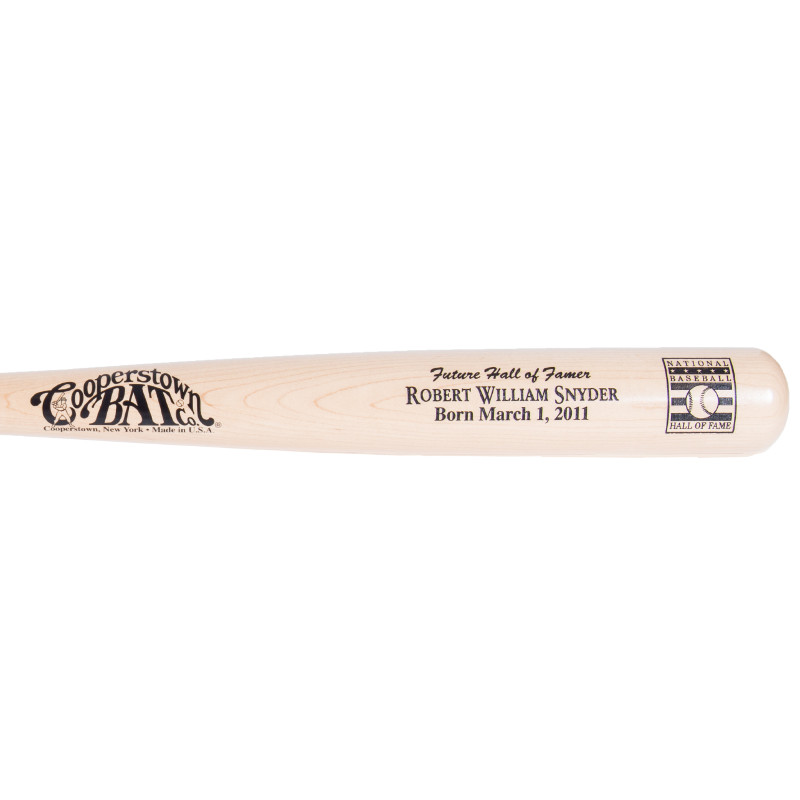 Baseball Hall of Fame Logo 34" Personalized Bat - Natural Barrel, Black Handle Baseball Hall of Fame Logo 34" Personalized Bat - Natural Barrel, Black Handle