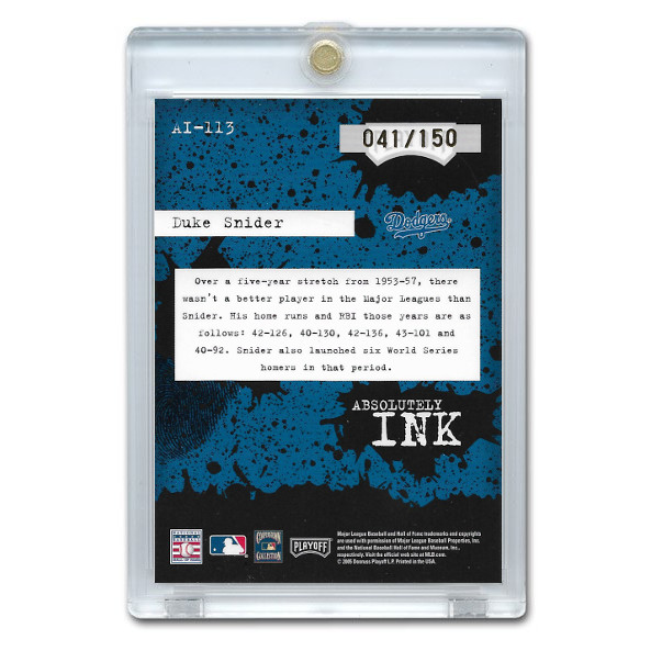 Duke Snider Autographed Card 2005 Playoff Absolute Ink Ltd Ed of 150